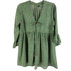 Sacred Threads Women's One Sz Flare Sleeve Paisley Floral Top Boho Hippie Tassel